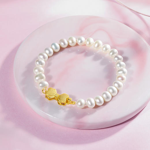 周六福淡水珍珠手链女款S925银蝴蝶结珍珠手串手饰优雅送女友礼物 商品图3