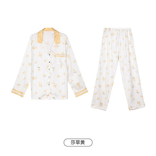 都市丽人舒适外出春夏睡衣女人字斜印花家居服薄款长袖长裤女士丝质套装LH41C7 商品图4