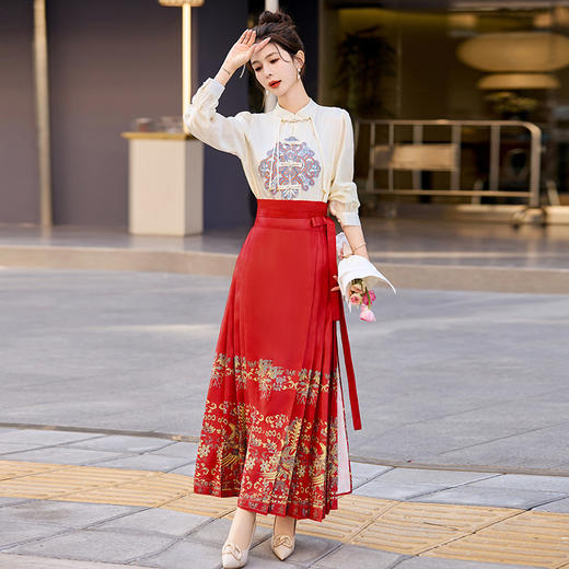 新中式国潮风气质刺绣衬衣，马面裙印花两件套 HR-HY9899 商品图3