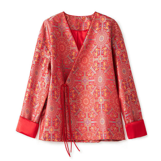 复古国风新中式，女装春季人丝提花缎红色上衣外套WLZD-2403104 商品图4