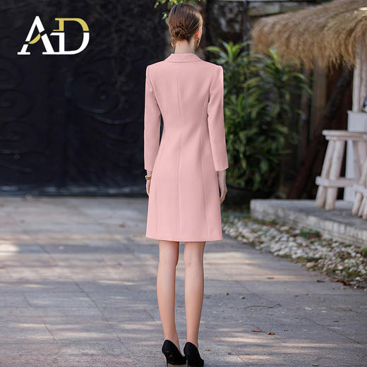 AD气质粉色连衣裙女不规则a字裙2024新款职业装西服裙长袖工作服 商品图4