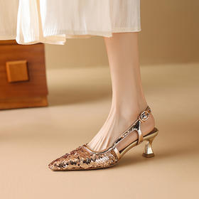 【预售5天】性感百搭，细跟后空珍珠亮片时尚单鞋JBH&24-9