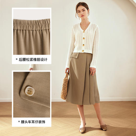 OLrain欧芮儿卡其色百褶半身裙女早春2024年新款复古不对称马面裙 商品图3