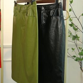 【à perles】环保皮前开叉半裙 手感chao软 皮质细腻【现货】