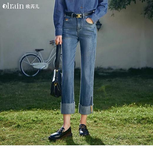 OLrain欧芮儿法式直筒牛仔裤女早春2024新款百搭高腰法棍烟管裤 商品图0