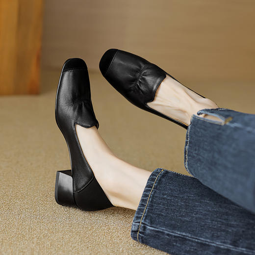 【预售5天】新款百搭，头层羊皮拼色粗跟单鞋YCJX&2822 商品图8