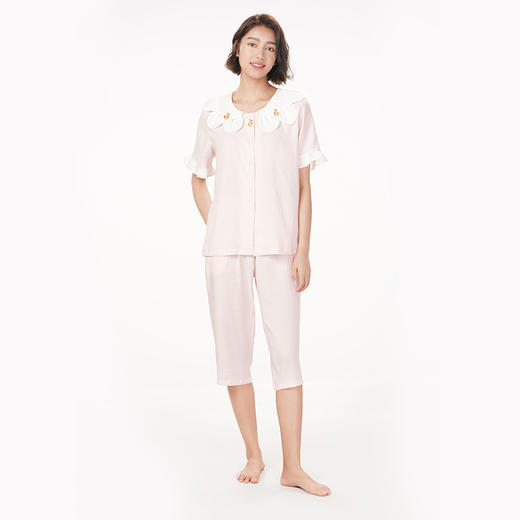 都市丽人生活家居春夏睡衣女软绵绵家居服薄款短袖七分裤女士套装LH41D4 商品图2