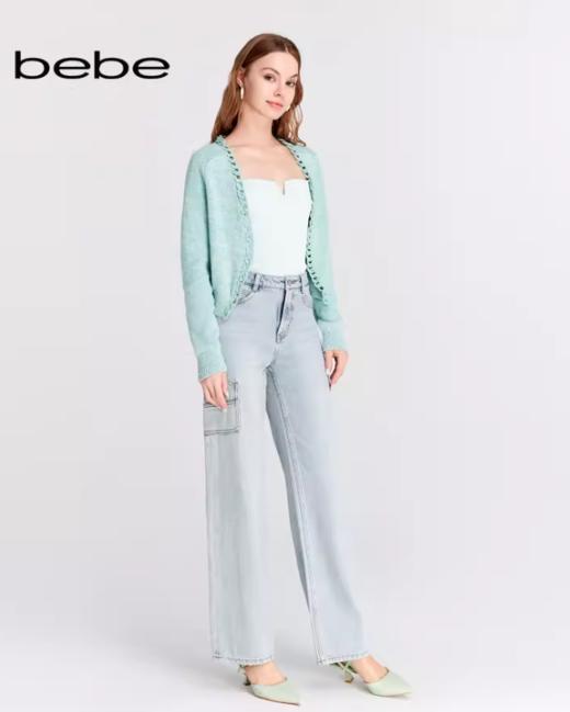 【2F】bebe2024春季新款女士气质链条长袖短款宽松针织开衫 商品图0