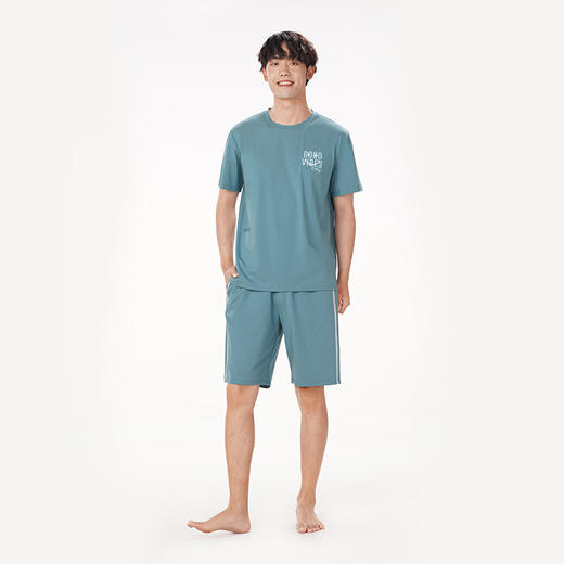 都市丽人都市锋尚舒适外出春夏睡衣男32支纯棉单面家居服薄款短袖短裤男士纯棉套装FH42B1 商品图1
