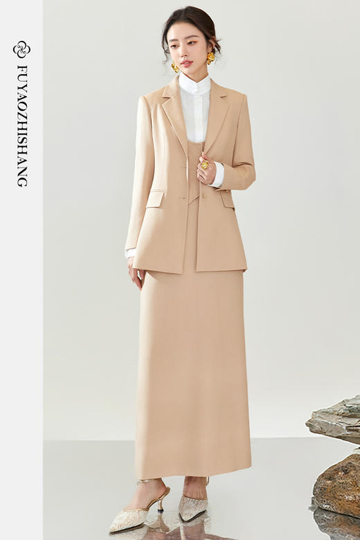 扶摇 新中式春装穿搭一整套西装外套高腰中长款半身裙两件套 商品图5