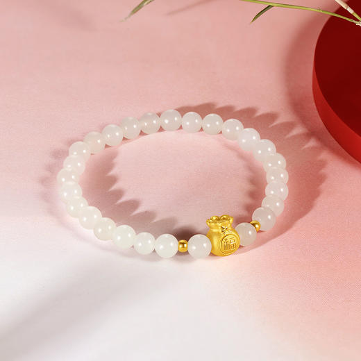 周六福旗舰店和田玉手串女金镶玉黄金白玉玉石金福袋手链送女友礼物 商品图2