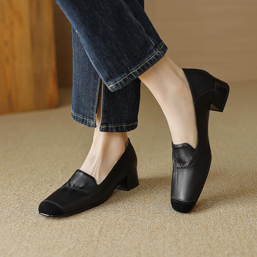 【预售5天】新款百搭，头层羊皮拼色粗跟单鞋YCJX&2822 商品图6