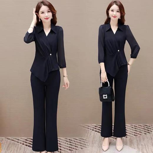 A7058       高级名媛气质不规则上衣+直筒长裤两件套套装 商品图1