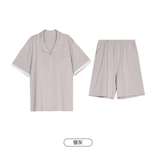 都市丽人都市锋尚好睡好眠春夏睡衣男针织暗条提花家居服薄款短袖短裤男士套装FH41A4 商品图10