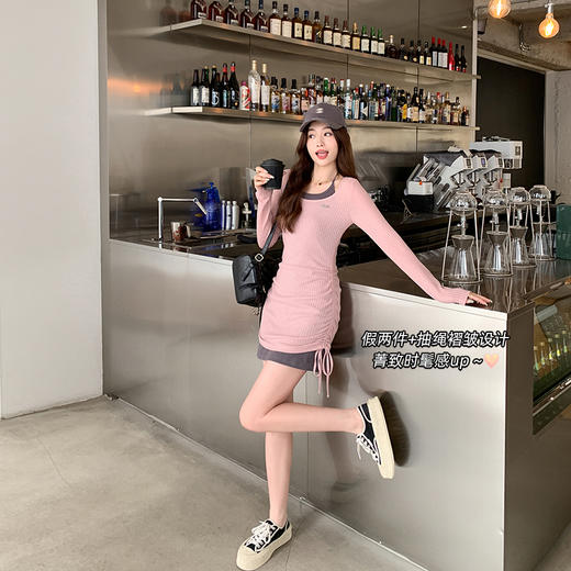 <曾小咸推荐> 【纯欲辣妹】假两件粉灰连衣裙 商品图0