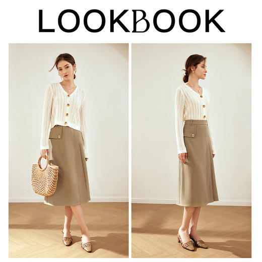 OLrain欧芮儿卡其色百褶半身裙女早春2024年新款复古不对称马面裙 商品图4