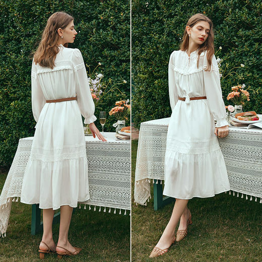 OLrain欧芮儿法式米白色连衣裙女早春2024新款气质刺绣蕾丝边长裙 商品图4