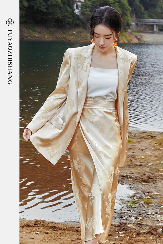 扶摇 提花新中式高级醋酸西装套装女气质温柔国风休闲西服 商品图5