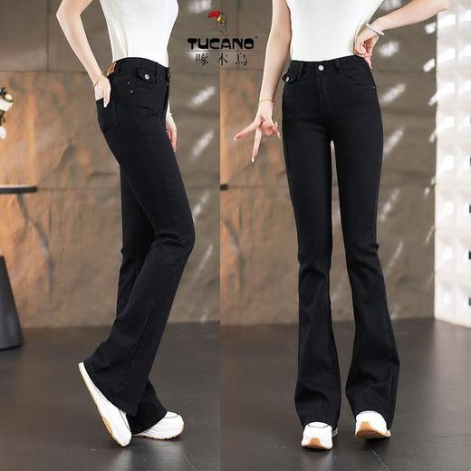 TZF-微喇牛仔裤加绒加厚新款高腰显瘦显高弹力修身女士喇叭裤子 商品图4