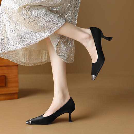 【预售5天】优雅百搭，拼接新款里外全皮高跟单鞋HCY&5163 商品图0