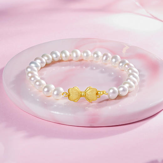 周六福淡水珍珠手链女款S925银蝴蝶结珍珠手串手饰优雅送女友礼物 商品图4