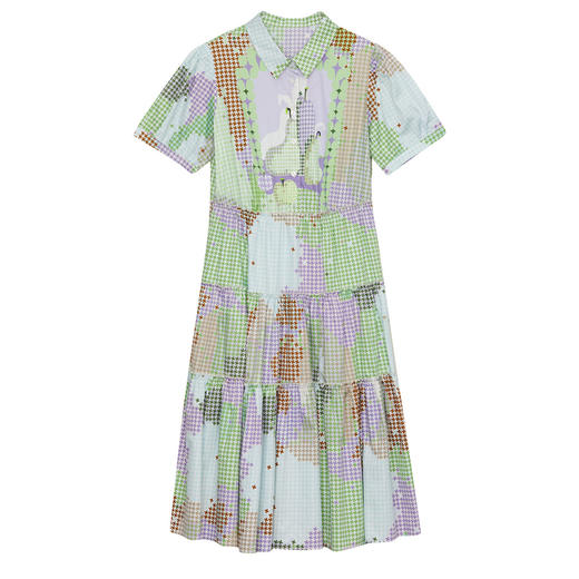 谜底衬衫式连衣裙2024夏新款田园风印花中长款塔裙短袖246ML7024 商品图4