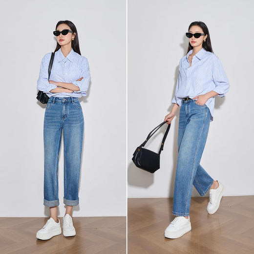 OLrain欧芮儿蓝色牛仔裤女春季2024年新款通勤宽松休闲百搭九分裤 商品图4