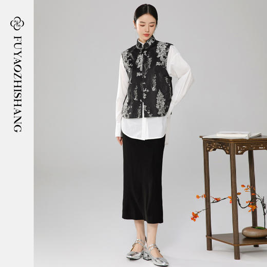 扶摇 中式马甲背心女春秋外搭黑色小坎肩国风高级感无袖外套 商品图3