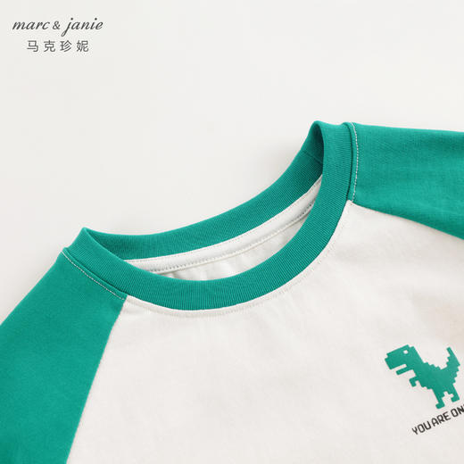 马克珍妮男童小恐龙撞色插肩袖短袖T恤儿童纯棉上衣夏装240579 商品图2