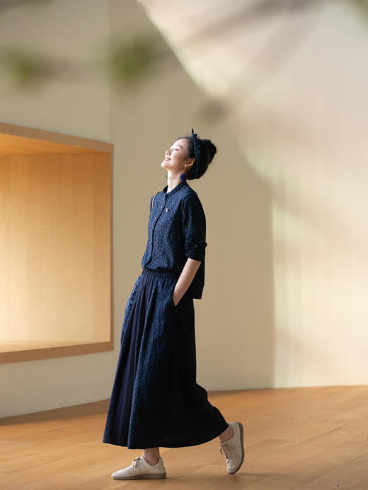 牧衣游原创 拔染印花棉麻衬衫植物染酵洗文艺碎花上衣百搭 踏山 商品图3