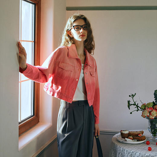 欧芮儿渐变粉色牛仔外套女短款春2024新款宽松水洗夹克上衣高级感 商品图1