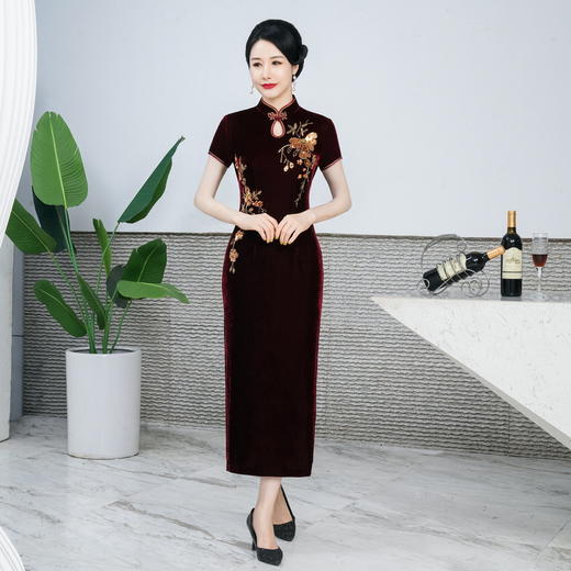 新款改良丝绒旗袍长款气质HYX-23-7806 商品图7