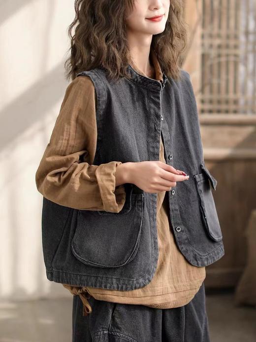 雀说工装风宽松外搭休闲牛仔无袖坎肩背心AL511 商品图1