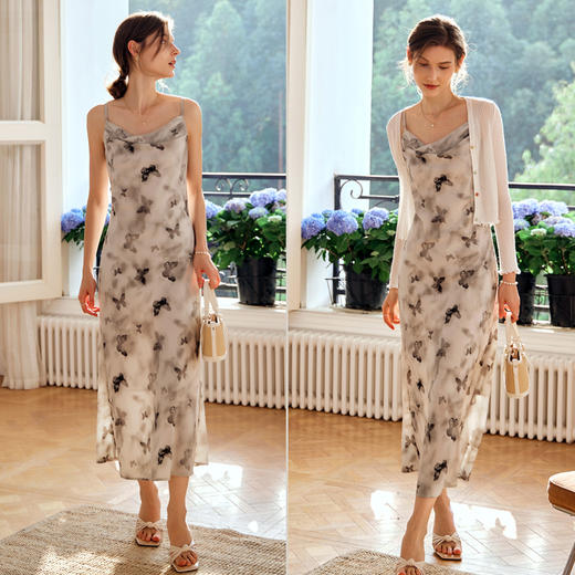 OLrain欧芮儿法式吊带连衣裙女早春2024年新款气质高级感印花长裙 商品图4