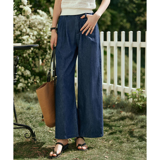 OLrain欧芮儿蓝色牛仔裤女早春2024年新款高腰百搭宽松直筒阔腿裤 商品图1