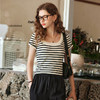 OLrain欧芮儿黑白条纹针织衫女早春2024年新款正肩冰丝短袖T恤 商品缩略图1