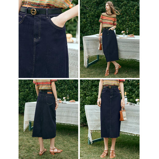 OLrain欧芮儿牛仔蓝半身裙女早春2024年新款高腰开叉A字包臀裙 商品图2