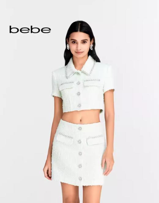 【2F】bebe2024春季新款女士翻领钻链袋盖小香风短款夹克外套 商品图0