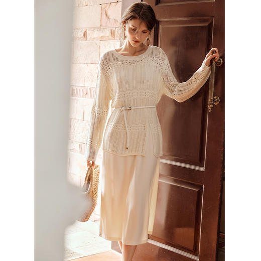 OLrain欧芮儿时尚套装女早春2024新款镂空针织衫吊带连衣裙两件套 商品图1