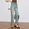 OLrain欧芮儿蓝色直筒牛仔裤女春季2024年新款复古高腰九分烟管裤 商品缩略图2