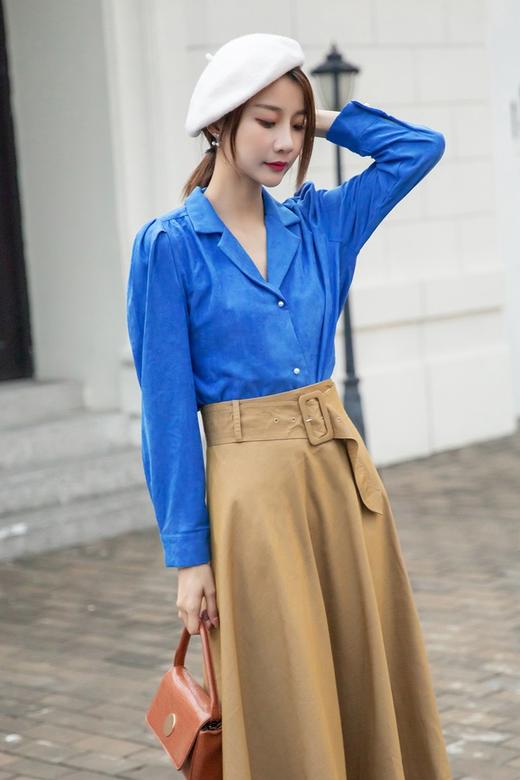 amadella 莱克因蓝复古翻领绒面衬衫 14449 商品图0