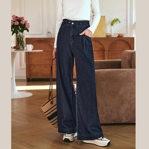 OLrain欧芮儿直筒牛仔裤女秋冬2023年新款高腰显瘦百搭微喇长裤 商品图1