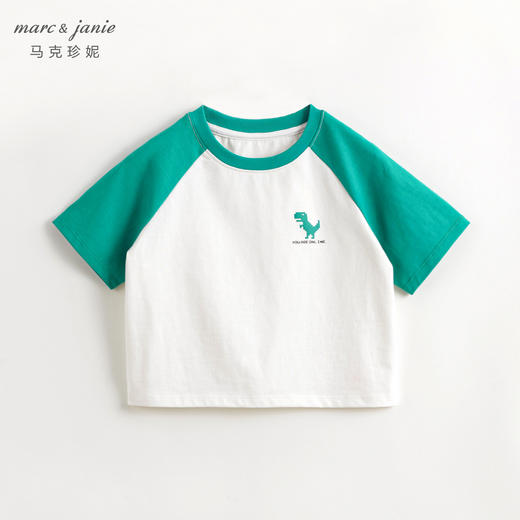 马克珍妮男童小恐龙撞色插肩袖短袖T恤儿童纯棉上衣夏装240579 商品图1
