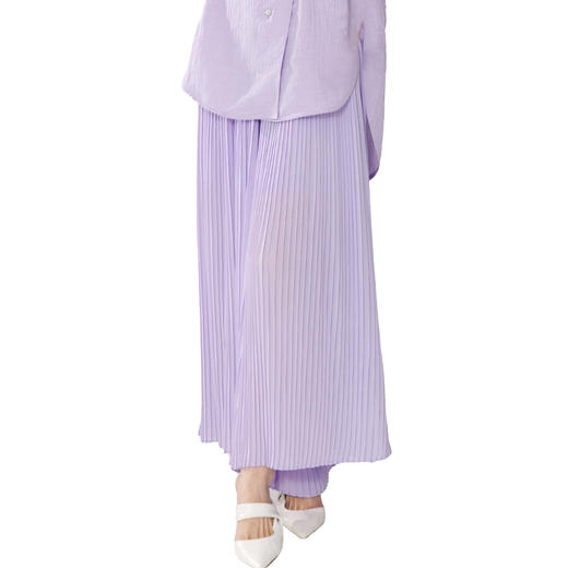 扶摇 紫色压褶半裙2024春季高腰开叉半身裙高级感复古百褶裙 商品图4