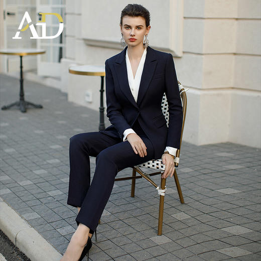 AD高端商务正装套装女藏青色职业装两件套时尚气质西服售楼部工装 商品图1