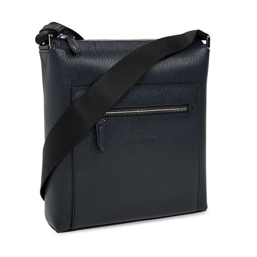 FERRAGAMO 菲拉格慕 男士锤纹小牛皮字母徽标压花单肩包 深蓝色 24 A516 744734 商品图1