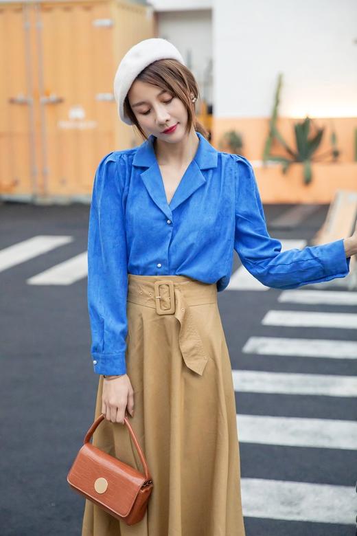 amadella 莱克因蓝复古翻领绒面衬衫 14449 商品图3