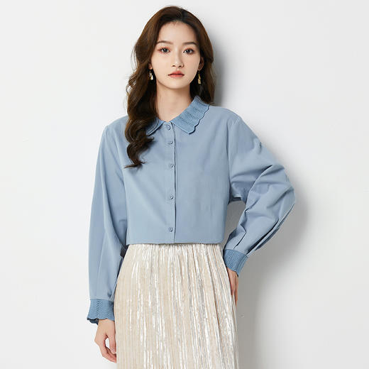 馥迦清新甜美纯棉花边领衬衫 商品图2