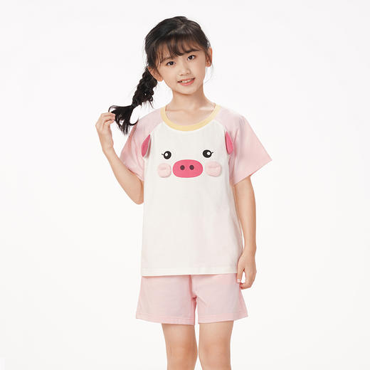都市丽人眯雅佳生活家居春夏睡衣男女童32支纯棉单面家居服薄款短袖短裤童装棉质套装JH42A7 商品图1