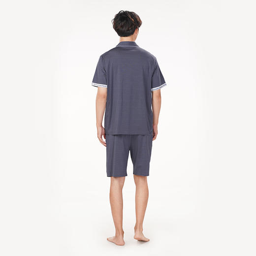 都市丽人都市锋尚好睡好眠春夏睡衣男针织暗条提花家居服薄款短袖短裤男士套装FH41A4 商品图3